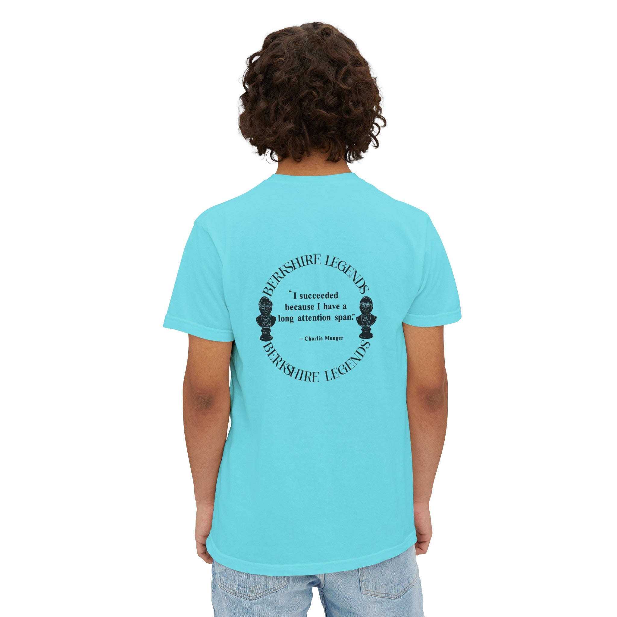 Unisex  Pocket T-Shirt With Charlie Munger Quote — “ I succeeded because I have a long attention span.”