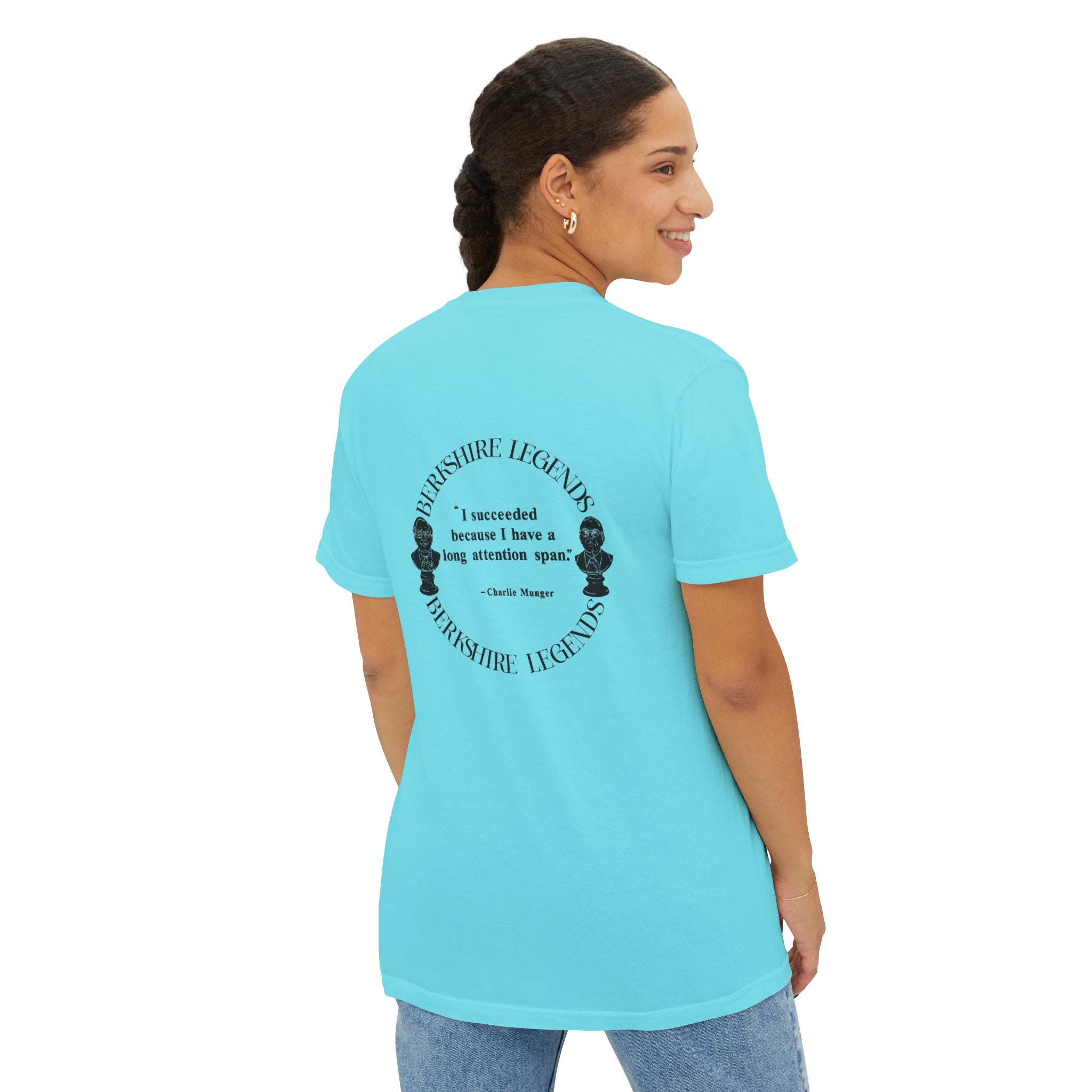 Unisex  Pocket T-Shirt With Charlie Munger Quote — “ I succeeded because I have a long attention span.”